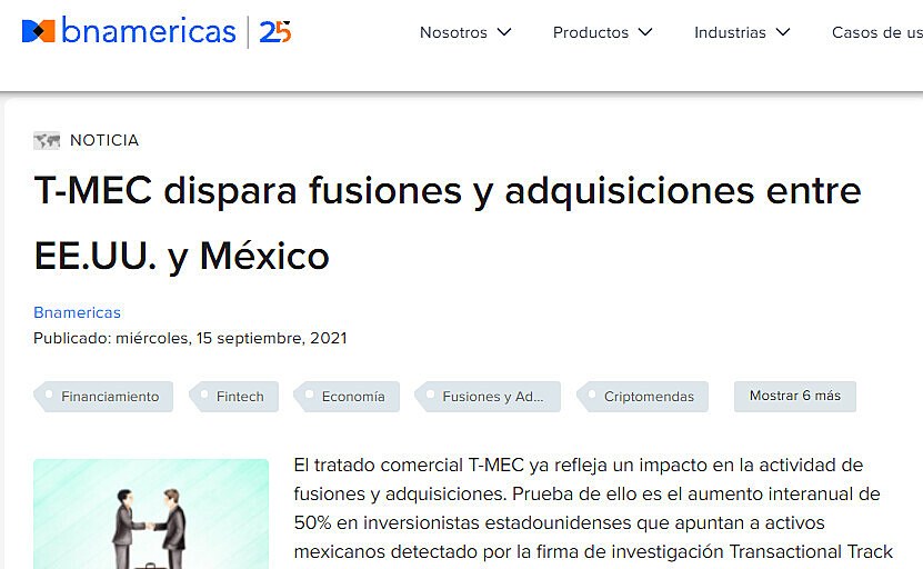 T-MEC dispara fusiones y adquisiciones entre EE.UU. y Mxico